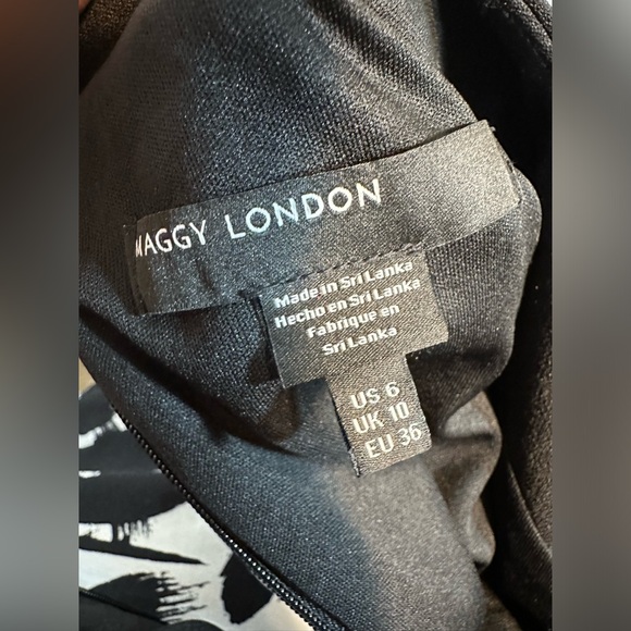 Modest modern bodycon leaf print white and black Maggy London women size 6 - Picture 3 of 16